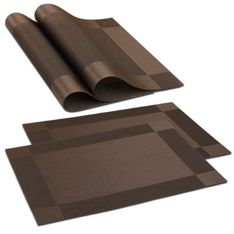 homEdge Placemat, 6 PCS of Non-Slip Heat Resistant PVC Place Mats, Washable Vinyl Placemats - Brown - Image 5